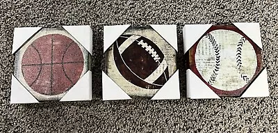 3 Piece Sports Canvas Wall Art Basketball Football Baseball • $6