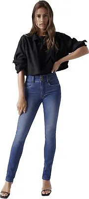 Salsa Push In Secret Skinny Blue Denim Jeans W34 L26 High Waist Jean Uk16 • £24.99