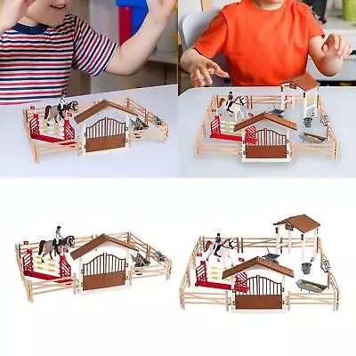 Horse Stable Figurine Playset Equestrian Toy Set Horse Clubs With Horseman • £15.47