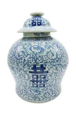 $139.99 • Buy Blue & White Porcelain Double Happiness Chinoiserie Lidded Temple Jar 12 