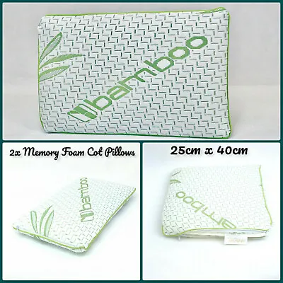 2x Bamboo Memory Foam Cot Pillow Nursery Junior Kids Toddler Baby Pillow 25x40cm • £13.99