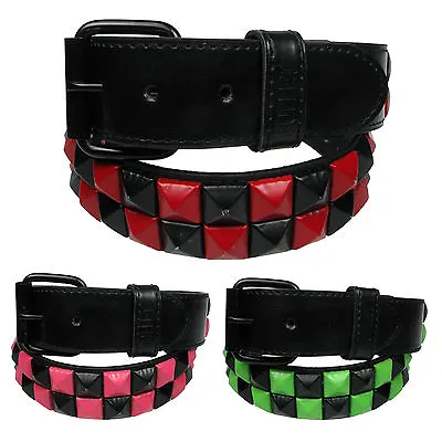 Mens Belt Two Row Pyramid Checkered Studded Ladies Belts With Removable Buckle • £9.99