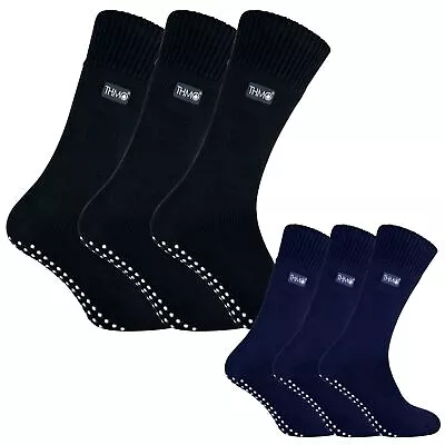 3 Pairs Mens Soft Fleece Slipper Socks | THMO | Breathable Crew Socks With Grips • $29.99