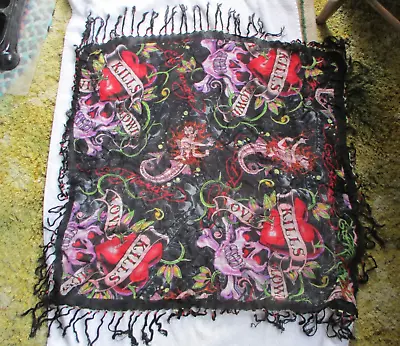 Ed Hardy Christian Audigier 'Love Kills Slowly' Scarf ~  Mermaid  Black W/Pouch • $19.99