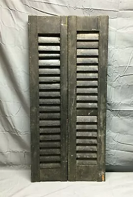 Pair Vintage Antique House Window Wood Louvered Shutters Black 8x37 Old 601-22B • $75