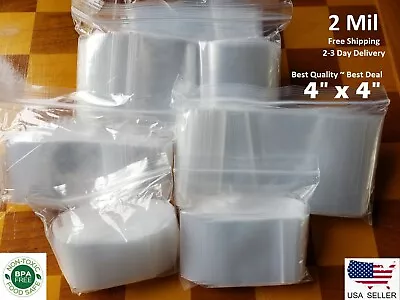 4 X4  CLEAR 2 MIL ZIP SEAL BAGS POLY PLASTIC RECLOSABLE LOCK SMALL LARGE BAGGIES • $0.99