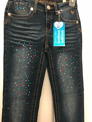 Justice Girls Ltd Edtn Multicolor Rhinestone Emb Jeans Denim Sz 12 Slim $49.90 • $34.93