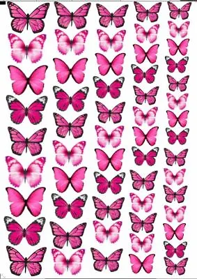 Edible Cupcake Top- 58 PRE CUT HOT PINK BUTTERFLIES - Wafer/ Rice Paper Or Icing • £3.75