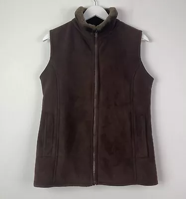 Jack Murphy Outdoor Brown Faux Suede Sheepskin Fur Lined Gilet Bodywarmer UK 10 • £26