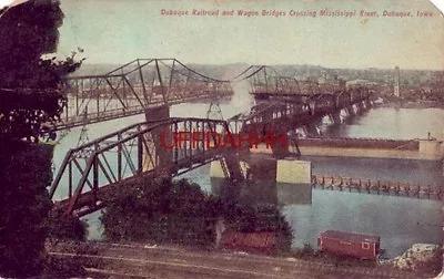 1909 Dubuque Railroad And Wagon Bridges Mississippi River Dubuque Ia • $7.49