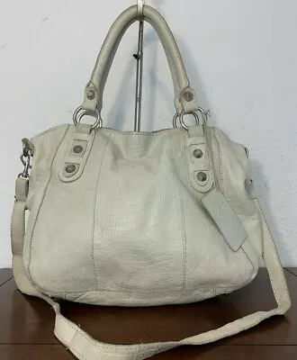 Linea Pelle Ivory Cream Faux Croco Leather Large Shoulder Tote Purse Bag  • $24.99