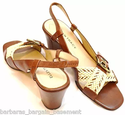 ELLEN TRACY JOURNEY LEATHER SANDALS BRAIDED Rope HEELS SLINGBACKs SHOES SZ 7.5 M • $39.95