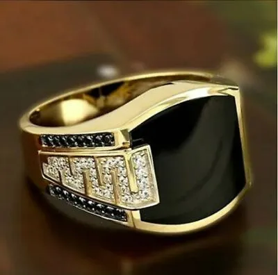 18k Gold Ep Black And Round Cz Cut Mens Dress Ring Size 7-14 You Choose  • $16.73