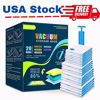 $24.99 • Buy Vacuum Storage Bags Space Saver Travel Bags For Clothes Vacuum Sealer 20 Pack