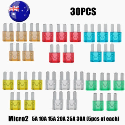 $12.92 • Buy 30pcs Micro2 Blade Fuses Set 5A 10A 15A 20A 25A 30A Fuse Assortment Kit For Car