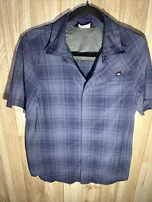 Outdoor Research Blue Plaid Astroman Snap Button Stretch Sun Shirt Mens Size S • $21.98