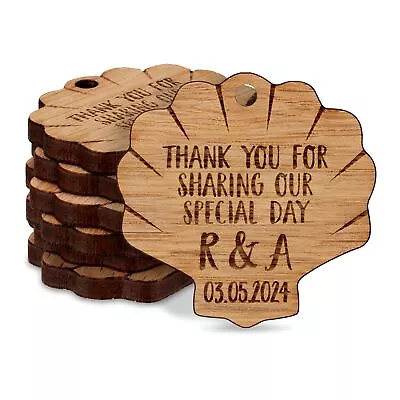 £9.99 • Buy Personalised Flower Wedding Favours Table Decorations Wooden Confetti Tags Beach