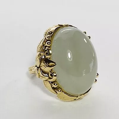 Ming's Honolulu 14K Yellow Gold Large Cabochon Jade Size 5.25 Ring 12.7g • $1580