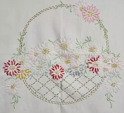 Vintage Tablecloth Embroidered Flower Basket Gold Floral Stripe 84  X 62  • $3.82