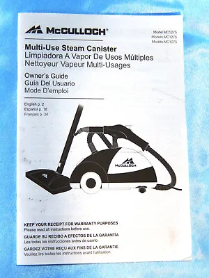 NEW McCulloch MC1275 Steam Cleaner Owner's Guide In English Spanish & French • $4.99