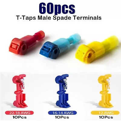 60pcs T-Tap Electrical Wire Crimp Terminals Quick Splice Cable Connectors Kit • $13.99