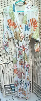 David Nieper Lovely Colourful Fan Patterned Cotton Dressing Gown Robe  L  /  16 • £25