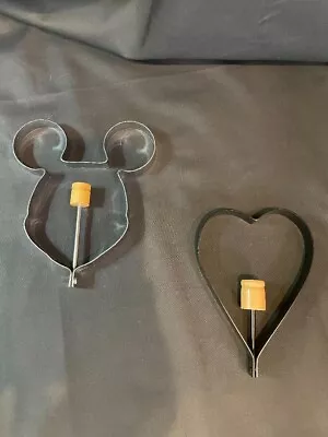 Mickey Mouse Head And Heart Egg Ring And Pancake Mold With Wooden Handles • $14.99