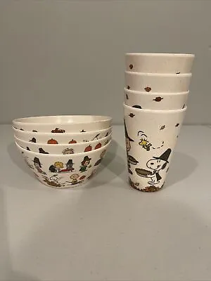 Lot Of 8  2022 Peanuts Snoopy Thanksgiving Melamine Bowls And Tumblers • $39