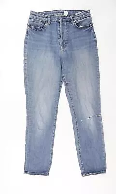 H&M Womens Blue Cotton Straight Jeans Size 12 Regular Button • £5.50