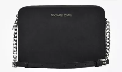 Michael Kors Jet Set Large East West Crossbody Black/Silver Saffiano Bag Handbag • $72.98