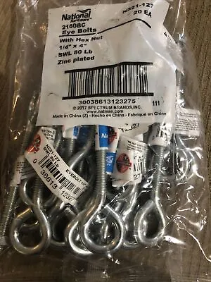 National 1/4 In. X 4 In. Zinc Eye Bolt With Hex Nut N221-127Pack Of 20 National • $26.99