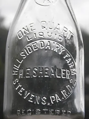 Milk Bottle - Quart - Hillside Dairy Farm - Shealer - Stevens Pa - Lancaster Co. • $35