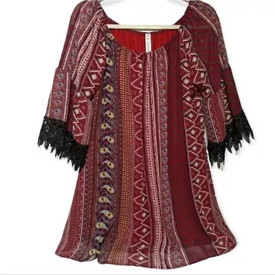 Yahada Pull Over Blouse Elastic Boat Neckline Boho Bell Sleeve Women's XL • $18.89