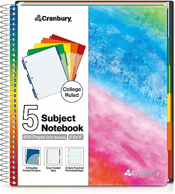 CRANBURY 5-Subject Notebook College Ruled - 400 Pages (200 Sheets) Spiral Notebo • $22.08