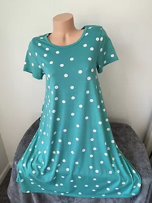 LuLaRoe Carly Dress Womens XS Teal Green Polkadot T Shirt Swing HTF • $15