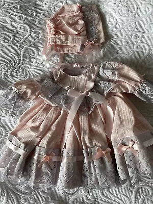 Vintage Lace Victorian Infant Baby Girls Dress Pink Purple  Bonnet Newborn 0-6mo • $78