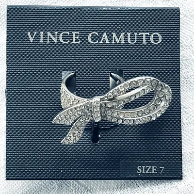 New Vince Camuto Large Crystal And Rhodium Bow Statement Ring  Size 7 • $35