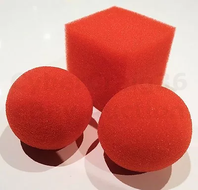 SQUARE 5cm RED CUBE SPONGE BALL IN TO 2 X 4.5cm BALLS CLOWN KID TRICK FOAM MAGIC • £3.40