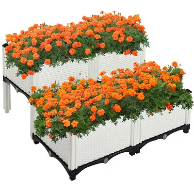 4Pcs Planting Container Raised Garden Bed Kits Elevated Flower Grow Planter Box • £49.95