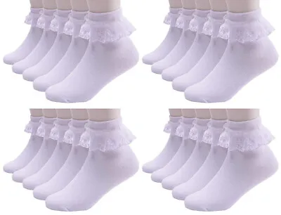 £6.49 • Buy Ladies Women Girls Kids Extra Soft Cotton Socks School Frilly Lace Ankle Socks 