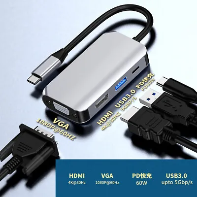 £11.99 • Buy Type-C Laptop Docking Station Hub USB 3.0 HDMI VGA Dell HP Lenovo IBM Ultrabook