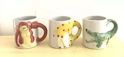 Vintage Child’s Ceramic 3D Animal Mugs. Alligator Monkey Giraffe • $25