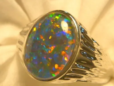 Mens Opal Ring Sterling Silver Natural Opal Triplet. 14x10mm Oval Item 180965. • $173.07