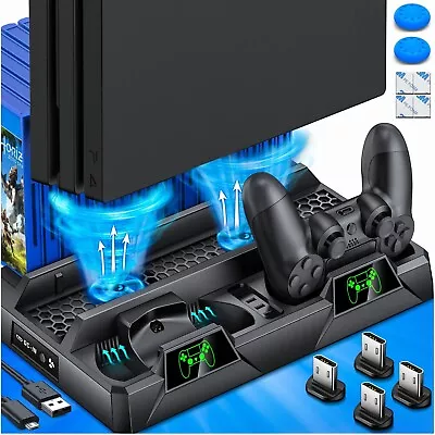 $39.99 • Buy For Playstation 4 PS4 Controller Charger Station Cooling Fan Stand+Game Slots