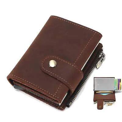 Mens Wallet Genuine Leather Handmade RFID Blocking Trifold With Zip Coin Pocket • $11.99