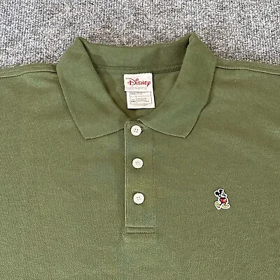 Disney Shirt Mens XXL Green Pique 100% Cotton Long Sleeve MICKEY MOUSE Polo • $11.49