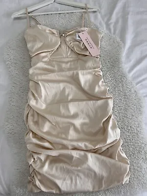 Oh Polly Bnwt Satin Beige Mini Dress With Cut Out Details Current Season Size 10 • £25