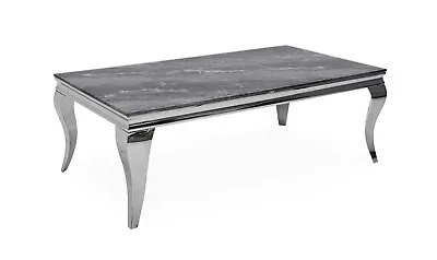 Grey Marble Effect Glass Top Dining Table L120cm X D85cm X H75cm FLORENCE • £449
