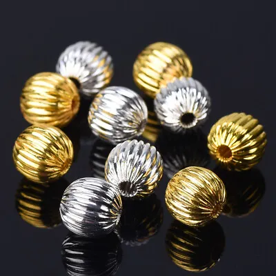4mm 5mm 6mm 8mm 10mm Gold/Silver Plated Plicated Round Metal Loose Spacer Beads • $3.15