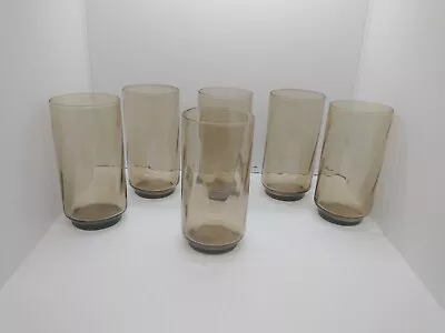 Vintage Libbey Mocha Amber Brown Smokey Swirl Glasses Tumblers Lot - Set Of 6 • $38